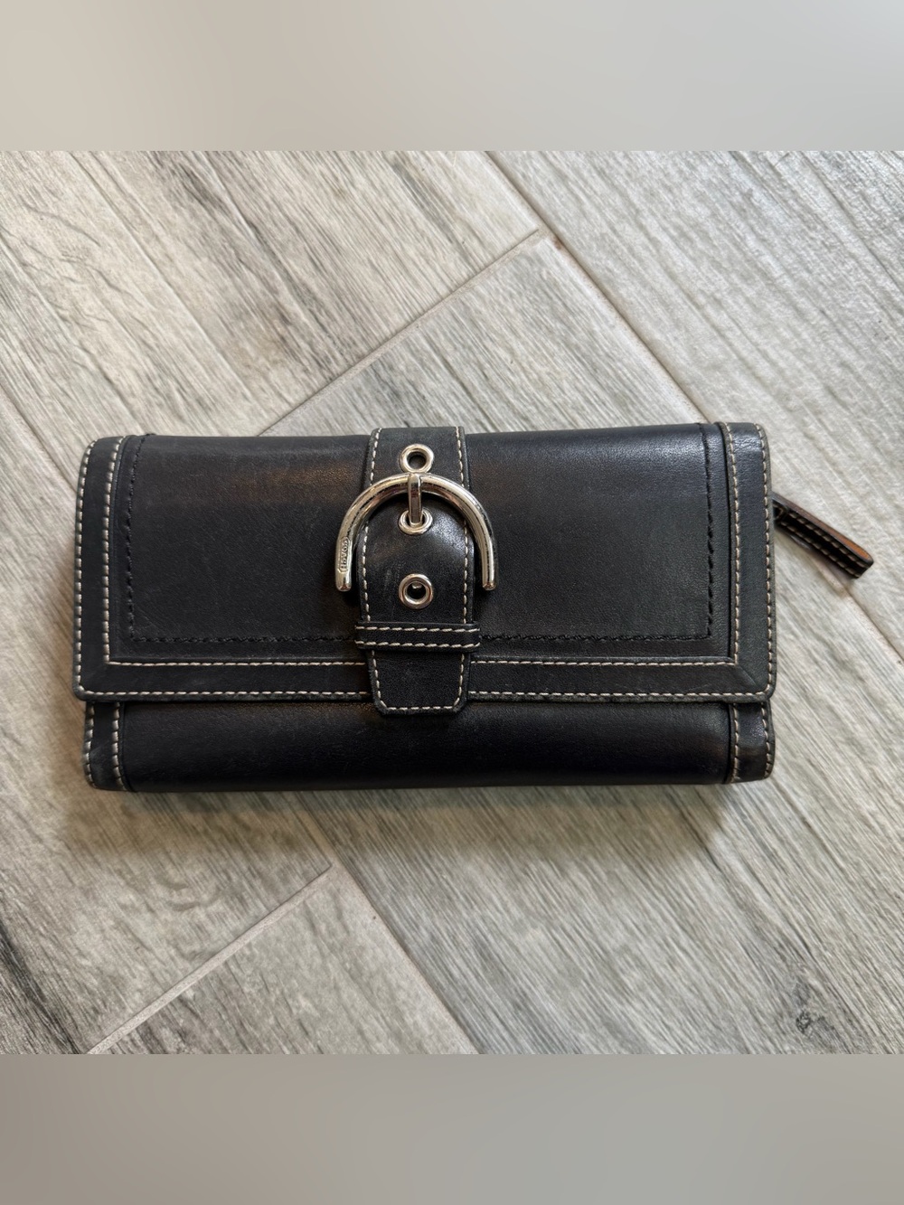 Y2K Coach Wallet Black Leather Soho Hampton Trifold Large Buckle